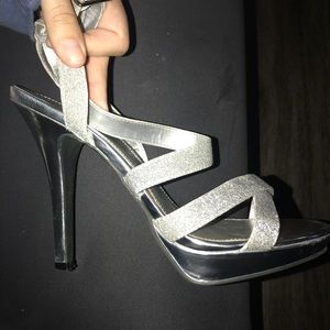 Fioni Night Sexy Sparkly Silver Heels